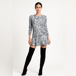 BCBGMAXAZRIA Sz Small LEILANI PEPLUM JACQUARD DRESS DARK INK COMBO $350